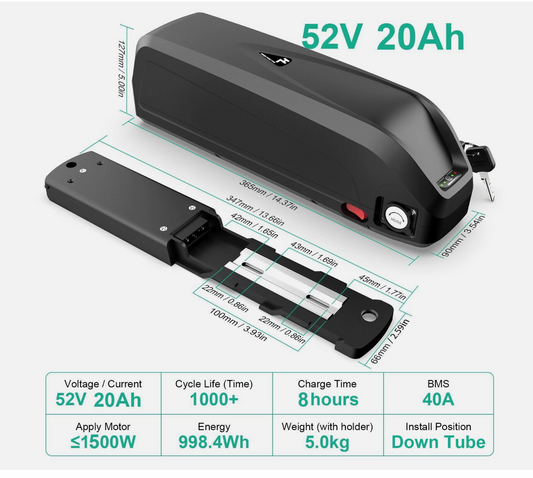 52V 20Ah Ebike Battery Hailong Lithium Pack for 350W-1500W Motor LG Cell