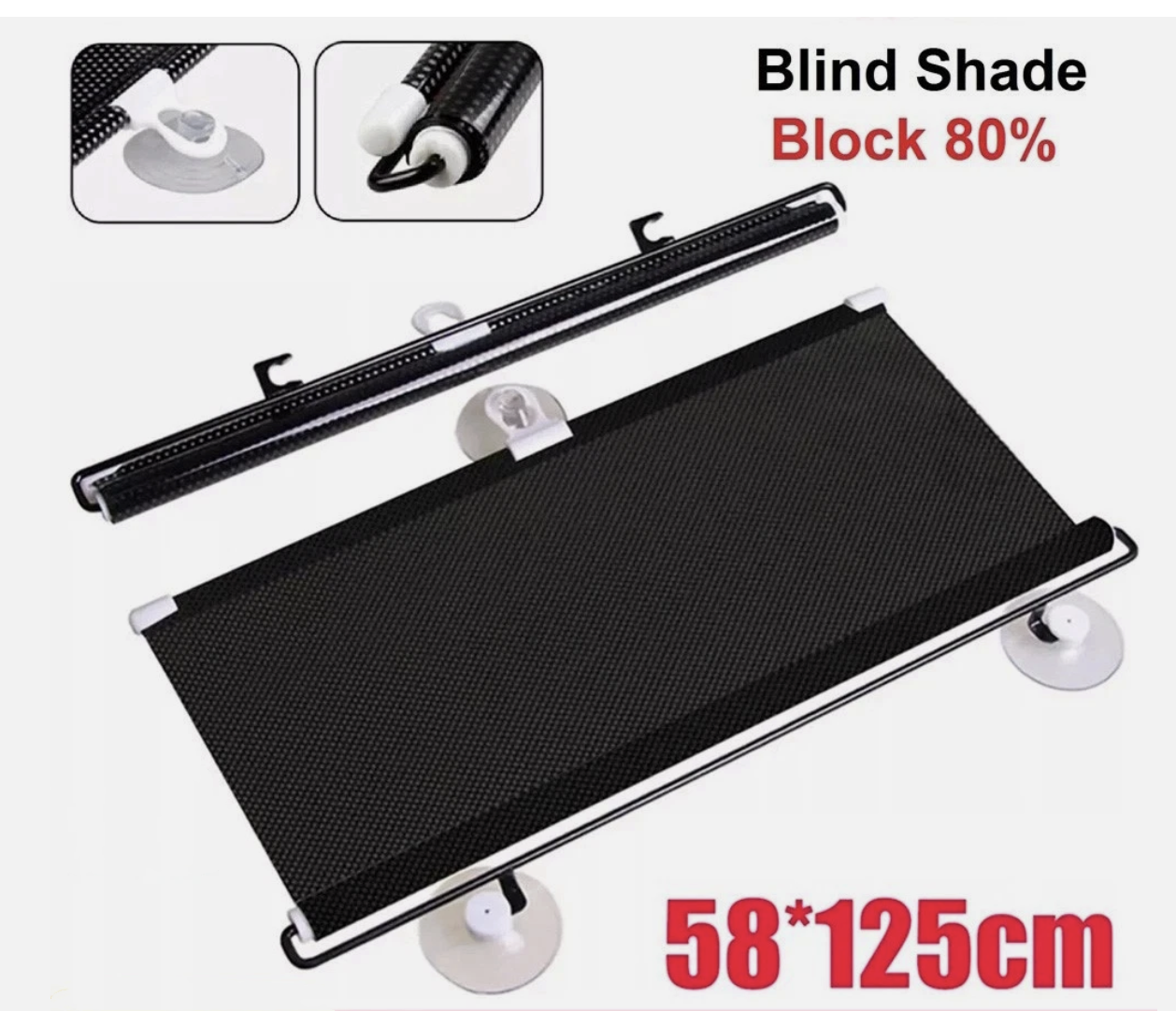 PVC Retractable Car Window Sun Shade Visor Windshield Roller Blind 125x58cm