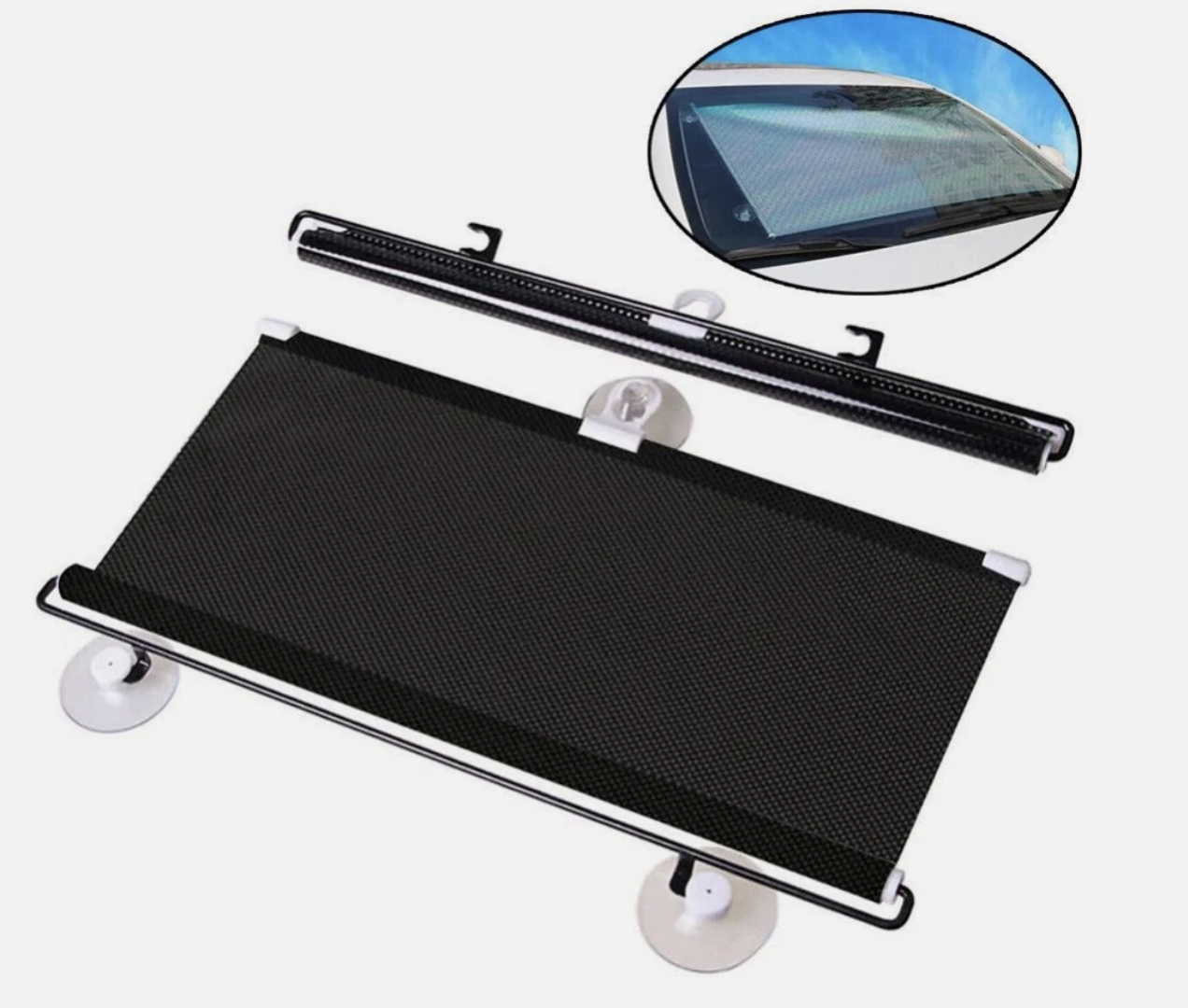 PVC Retractable Car Window Sun Shade Visor Windshield Roller Blind 125x58cm