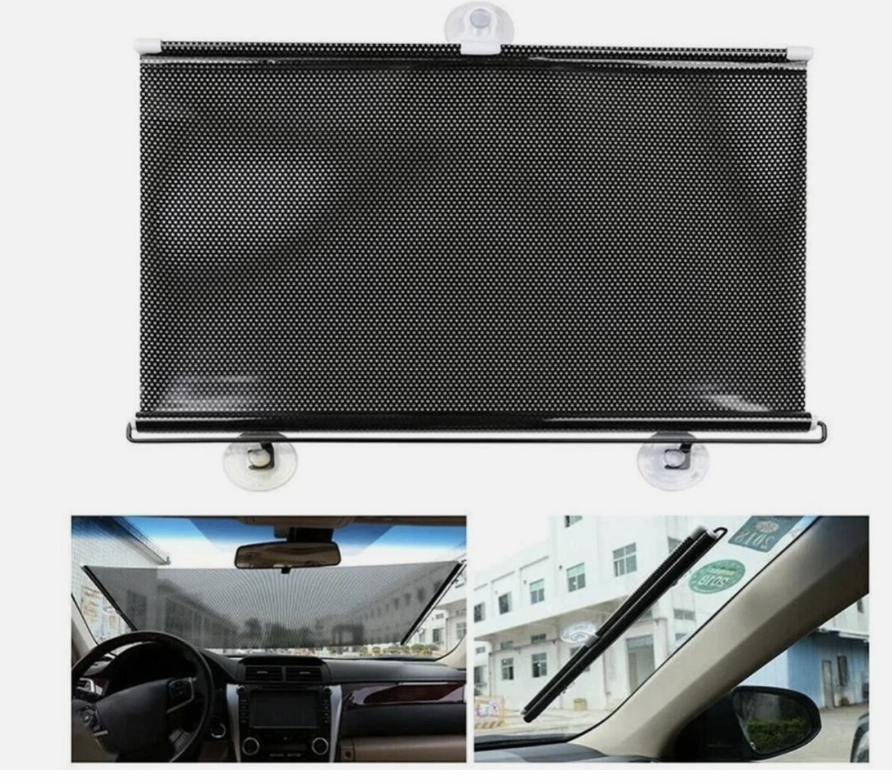 PVC Retractable Car Window Sun Shade Visor Windshield Roller Blind 125x58cm
