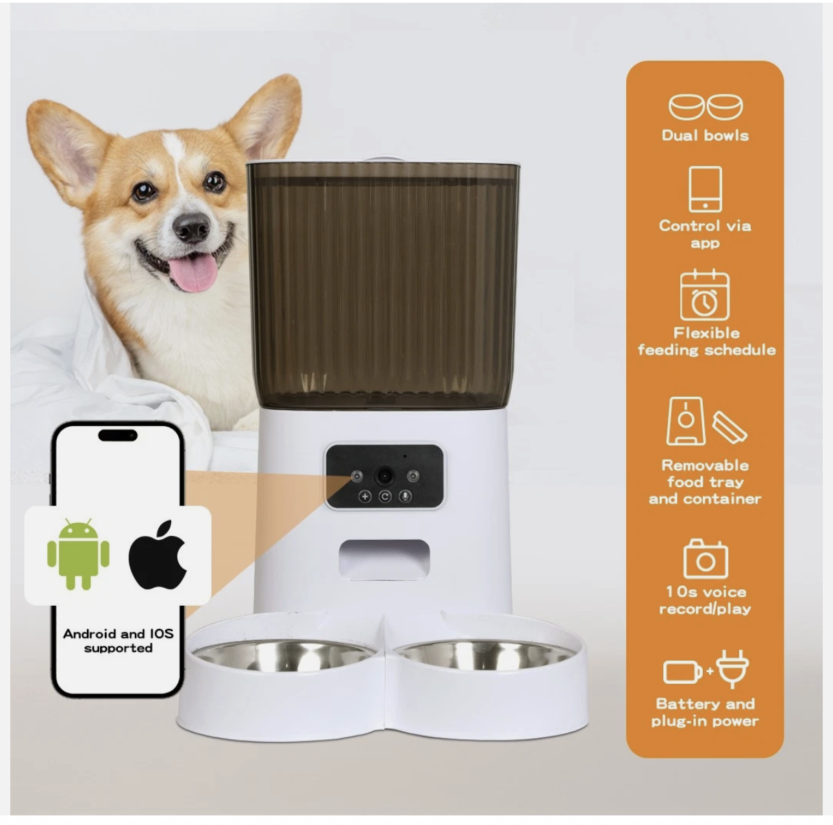 5L Automatic Pet Feeder Double Camera Cat Dog Smart Wifi App Food Dispenser