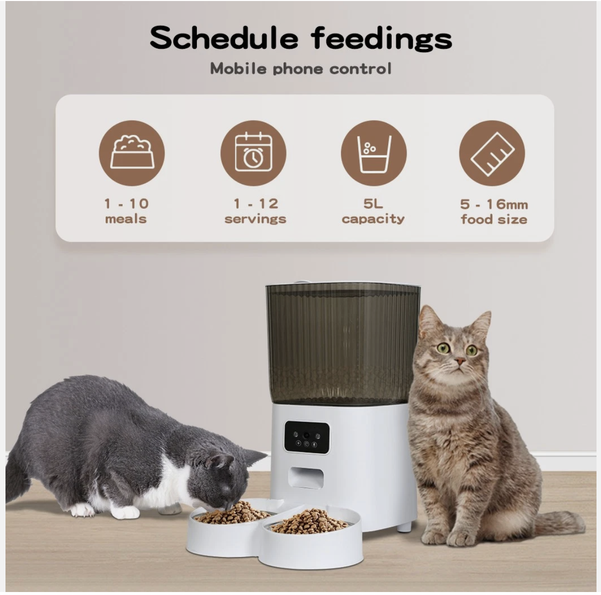 5L Automatic Pet Feeder Double Camera Cat Dog Smart Wifi App Food Dispenser
