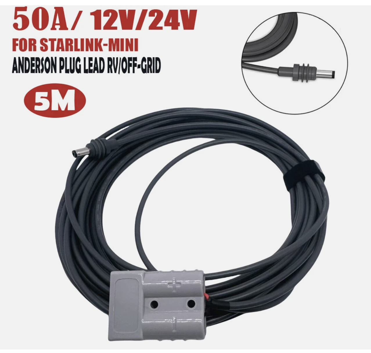 5 Metre Starlink Mini Plug N Play Power Cable 12V/24V 50A Anderson Plug Lead RV/Off-Grid