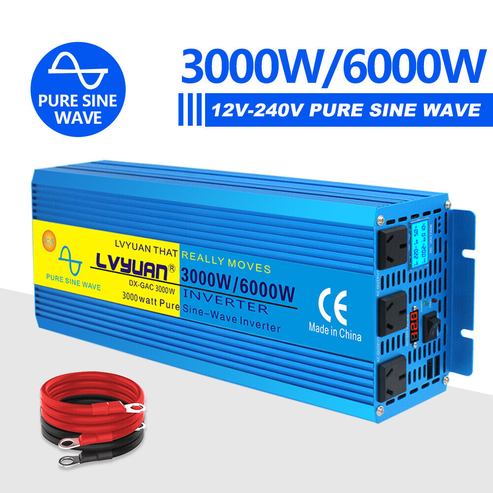 Pure Sine Wave Power Inverter 3000W 6000W 12V To 240V Caravan Camping Boat