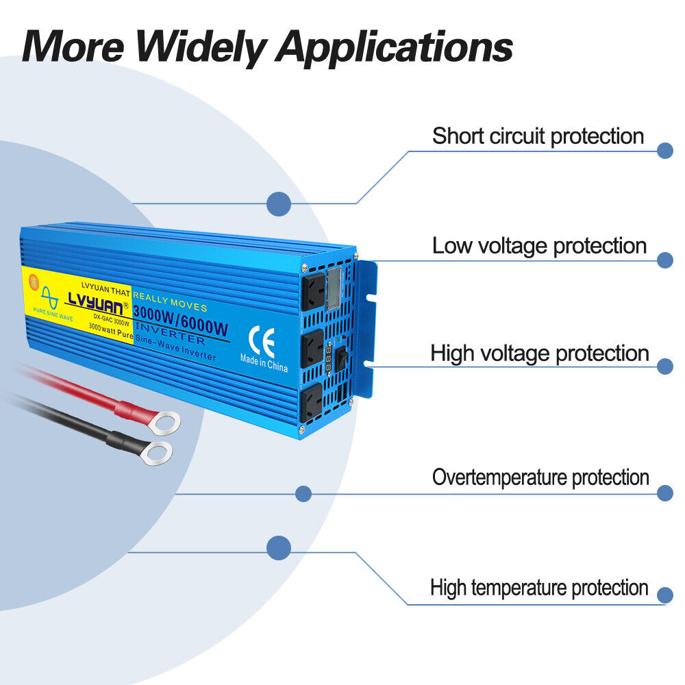 Pure Sine Wave Power Inverter 3000W 6000W 12V To 240V Caravan Camping Boat