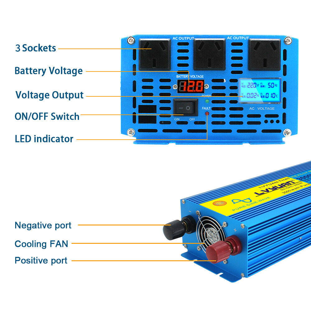 Pure Sine Wave Power Inverter 3000W 6000W 12V To 240V Caravan Camping Boat