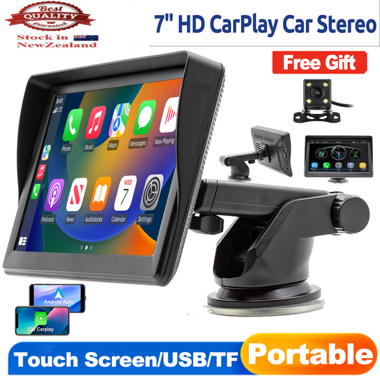 7" Portable Wireless Apple Carplay Android auto Car Stereo Radio Bluetooth+CAM