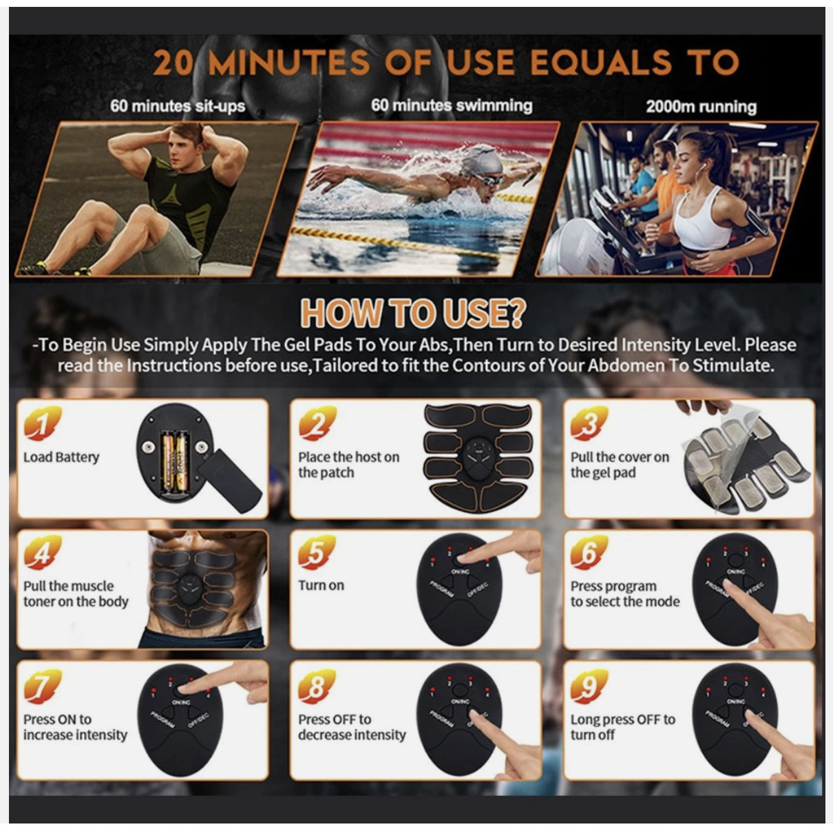 Ab Stimulator EMS Toner Massager Abdominal Trainer Muscle Fitness Body Exercise