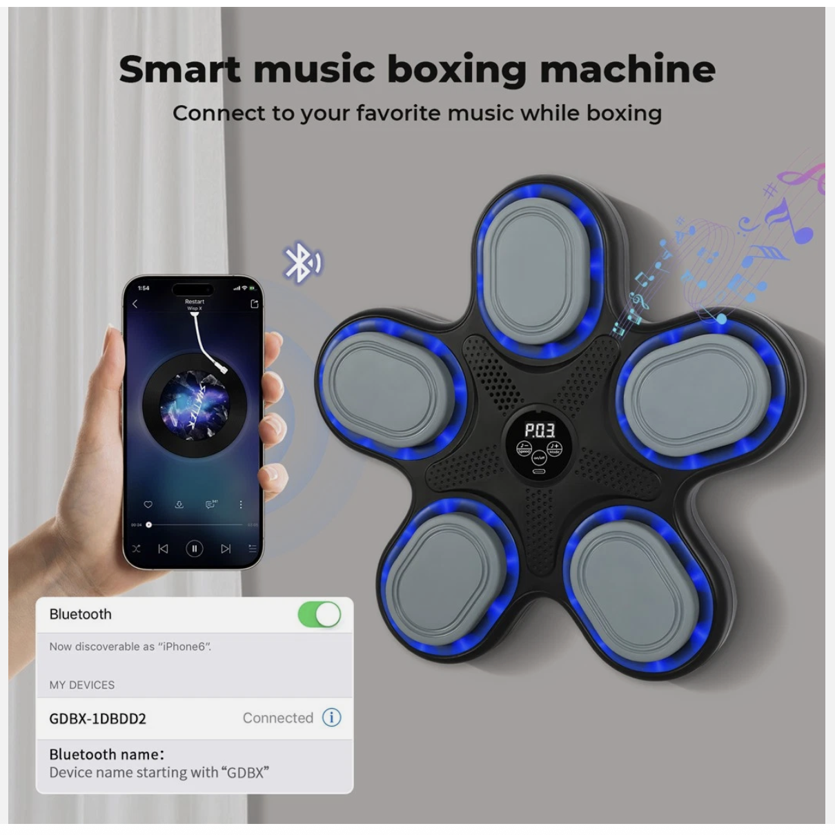 Music Boxing Machine Boxing Gloves Wall Mounted Punching Bluetooth Kids