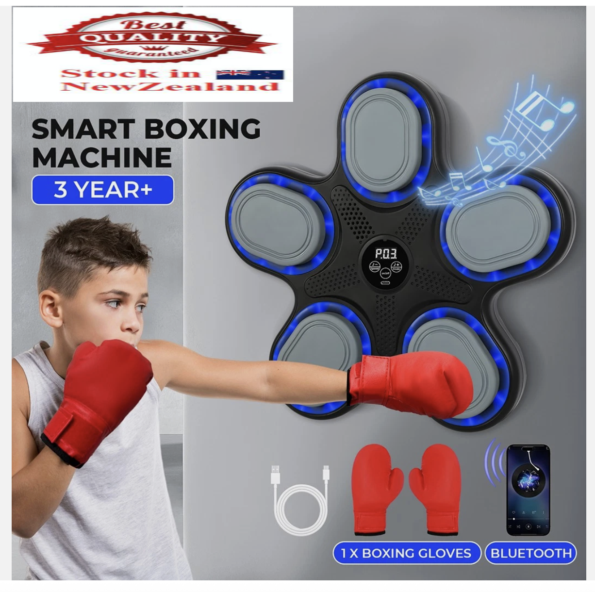 Music Boxing Machine Boxing Gloves Wall Mounted Punching Bluetooth Kids