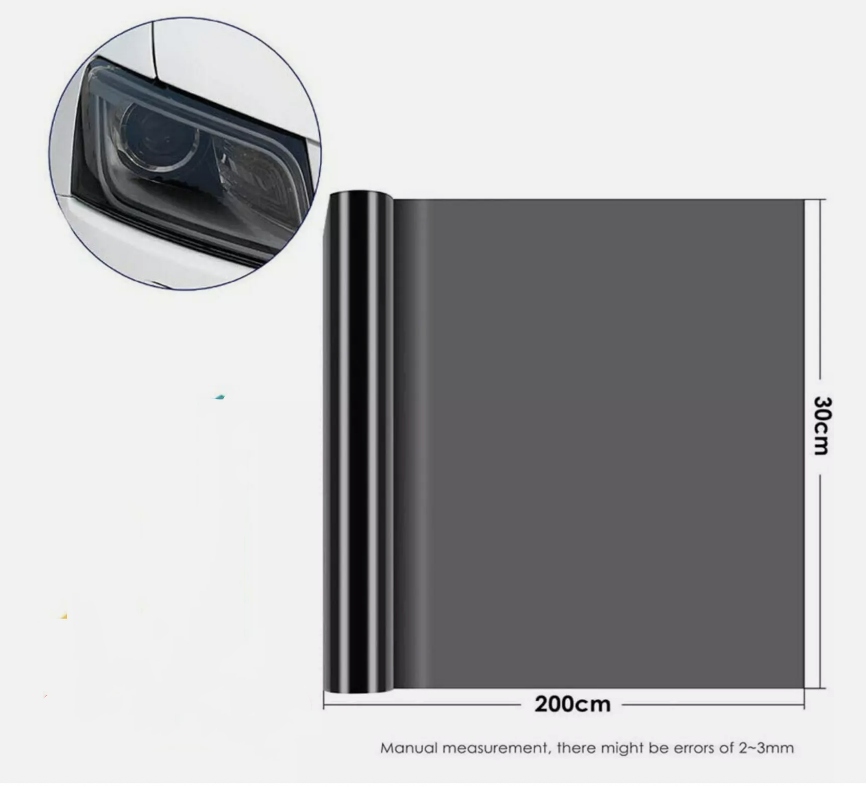 Light Smoke Black 2Mx30CM Car Headlight Tint Wrap Tail Fog Light Vinyl Wrap Kit