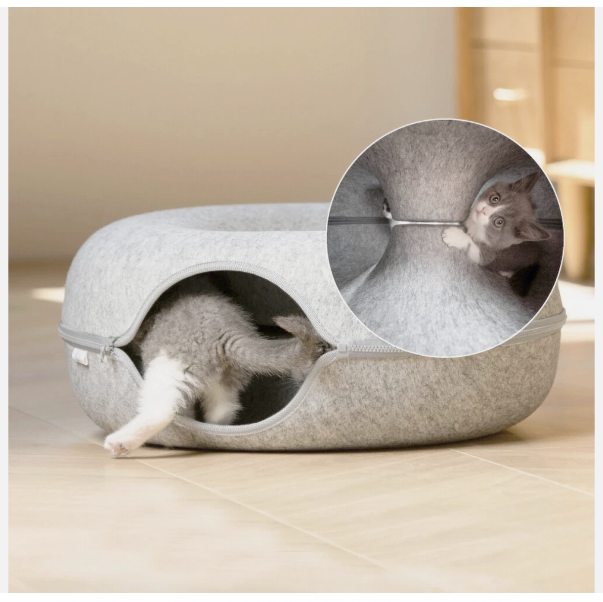Cat Tunnel Bed Felt Pet Puppy Nest Cave House Round Donut Interactive Play Toy