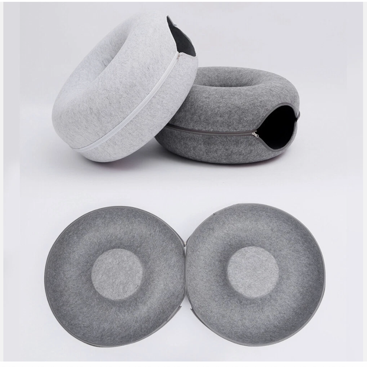 Cat Tunnel Bed Felt Pet Puppy Nest Cave House Round Donut Interactive Play Toy