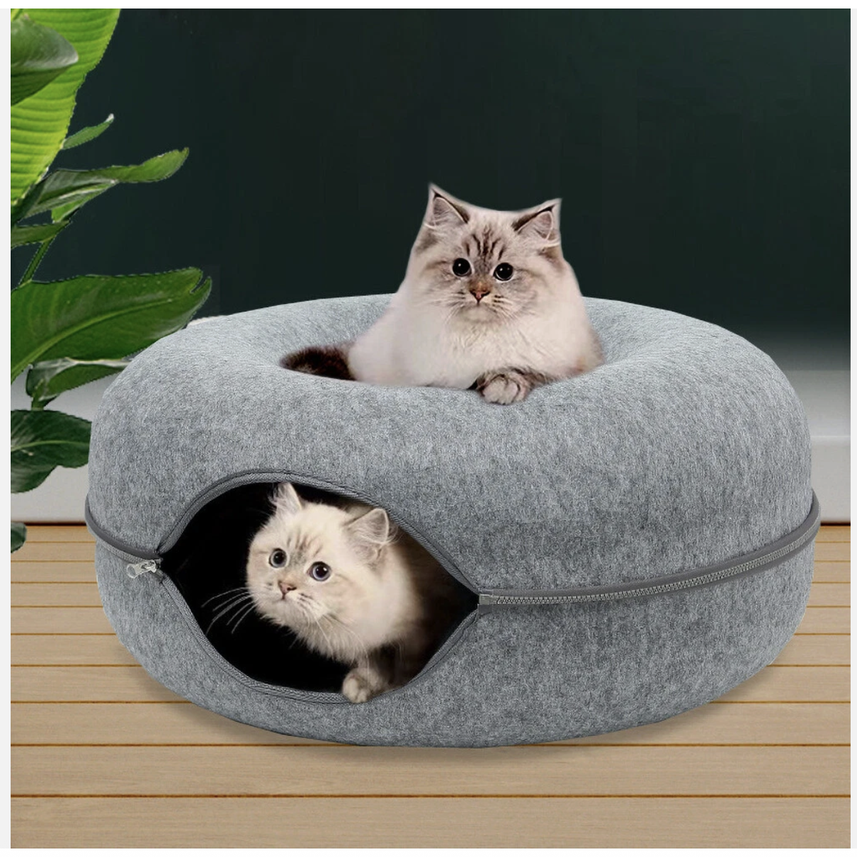 Cat Tunnel Bed Felt Pet Puppy Nest Cave House Round Donut Interactive Play Toy