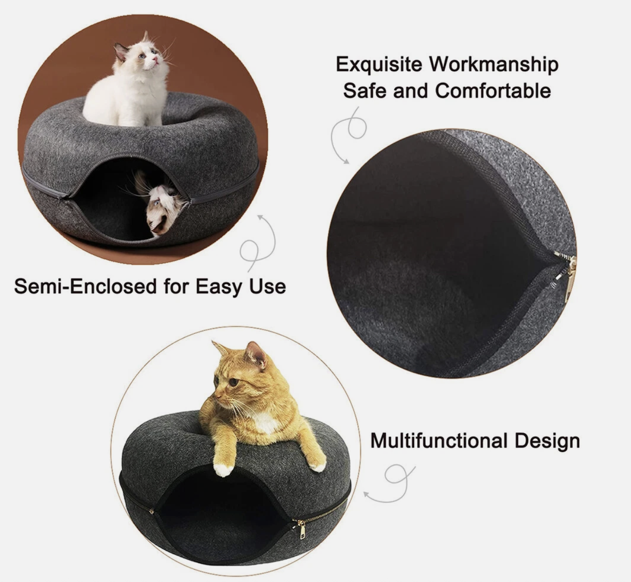 Cat Tunnel Bed Felt Pet Puppy Nest Cave House Round Donut Interactive Play Toy