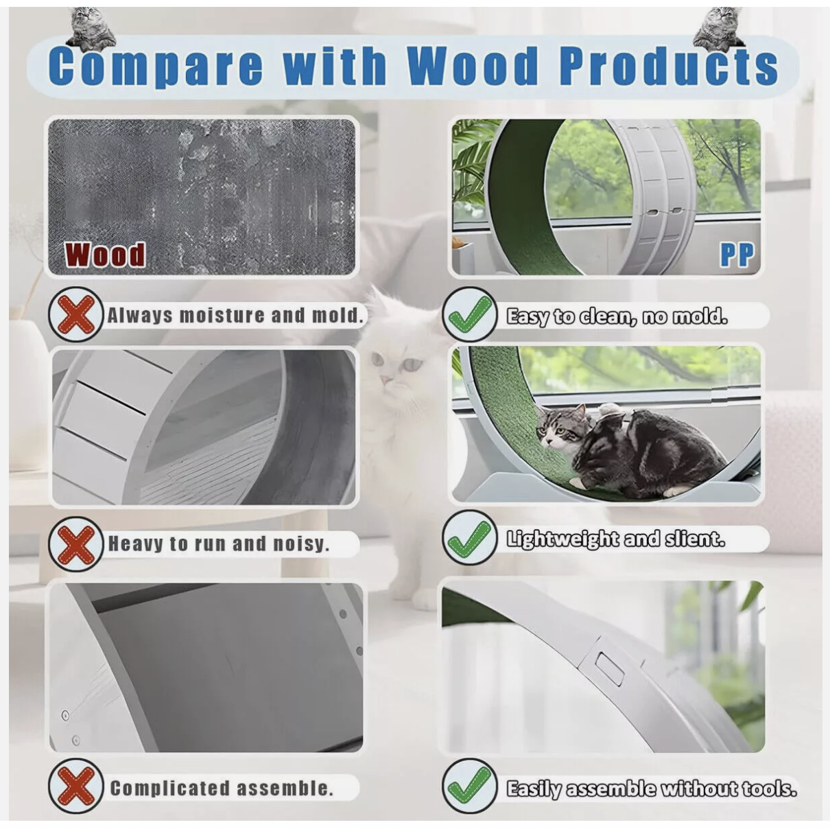 Cat Wheel Running Toy Fitness Exerciser Workout Treadmill Machine Circle Wood