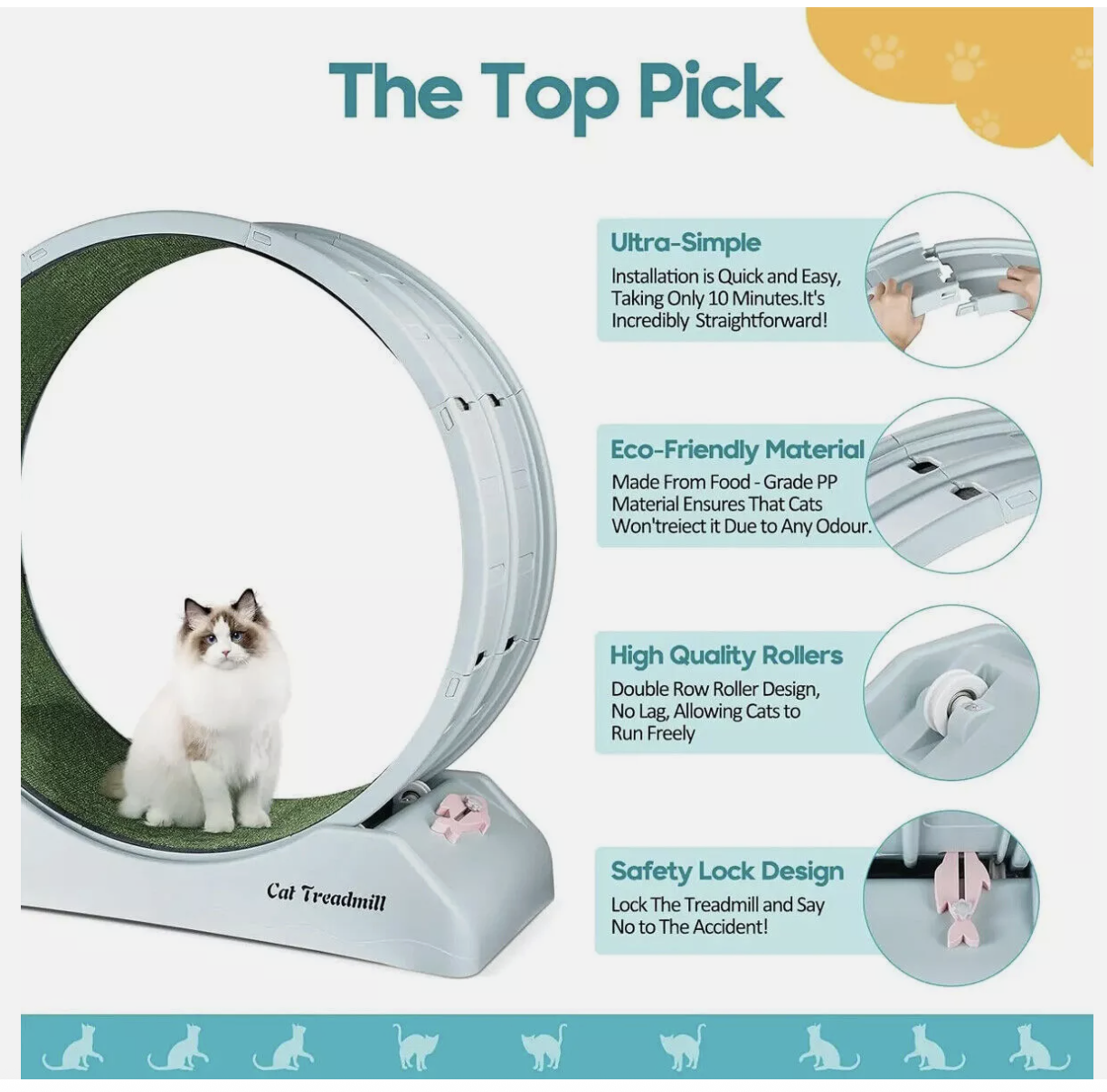 Cat Wheel Running Toy Fitness Exerciser Workout Treadmill Machine Circle Wood