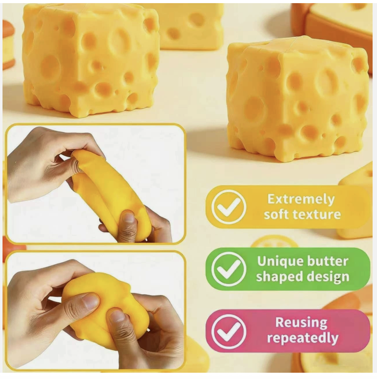 Giant Cheese Kid Squishy Slow Rising Fidget Sensory Toy Squeeze Stress Ball 12CM