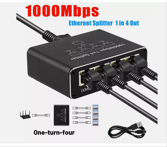1000Mbps RJ45 Gigabit Ethernet Splitter LAN Network Internet 1 to 4 Out Adapter