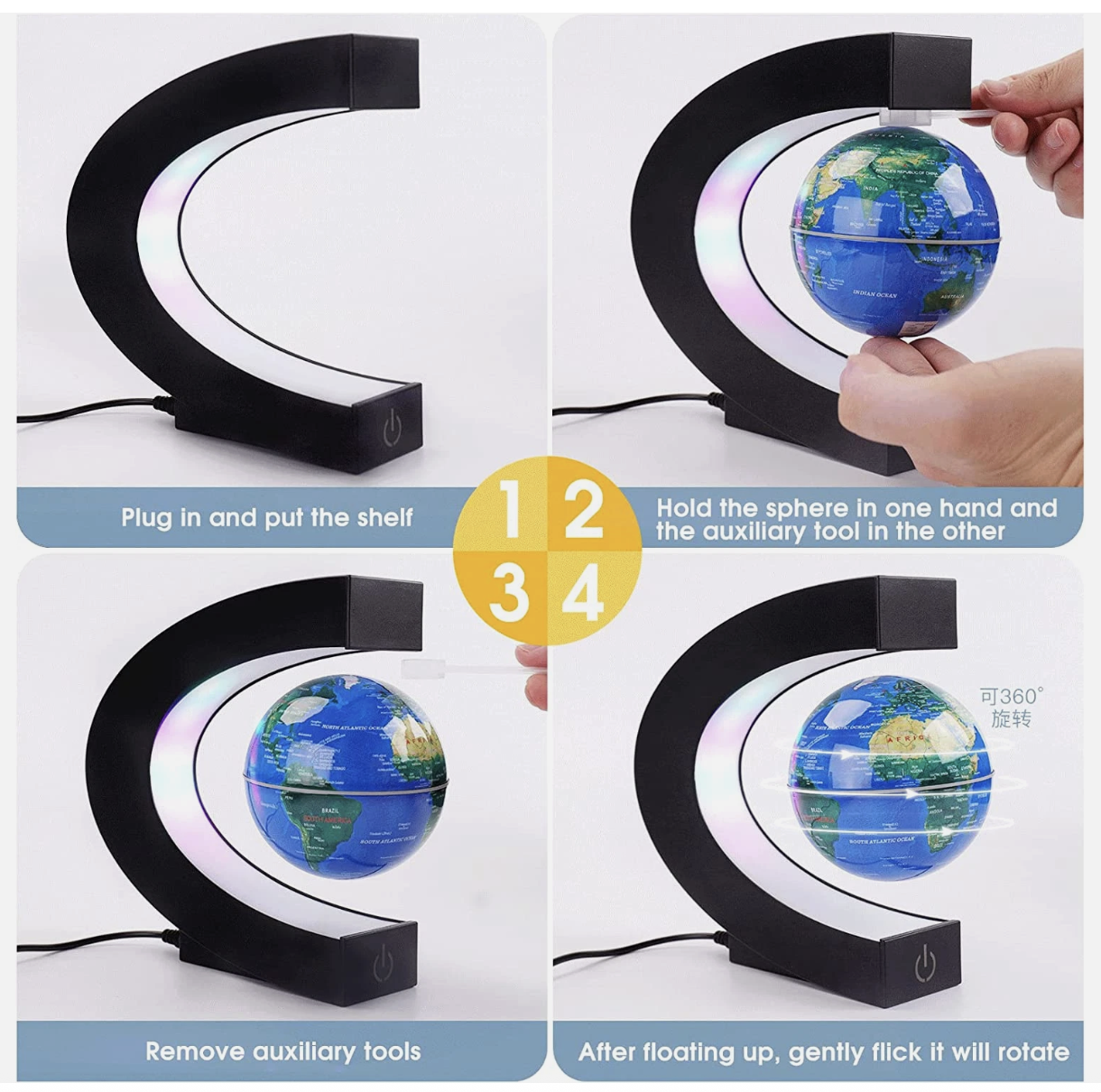 Magnetic Levitation Floating Globe with Touch Switches LED Light, Floating World