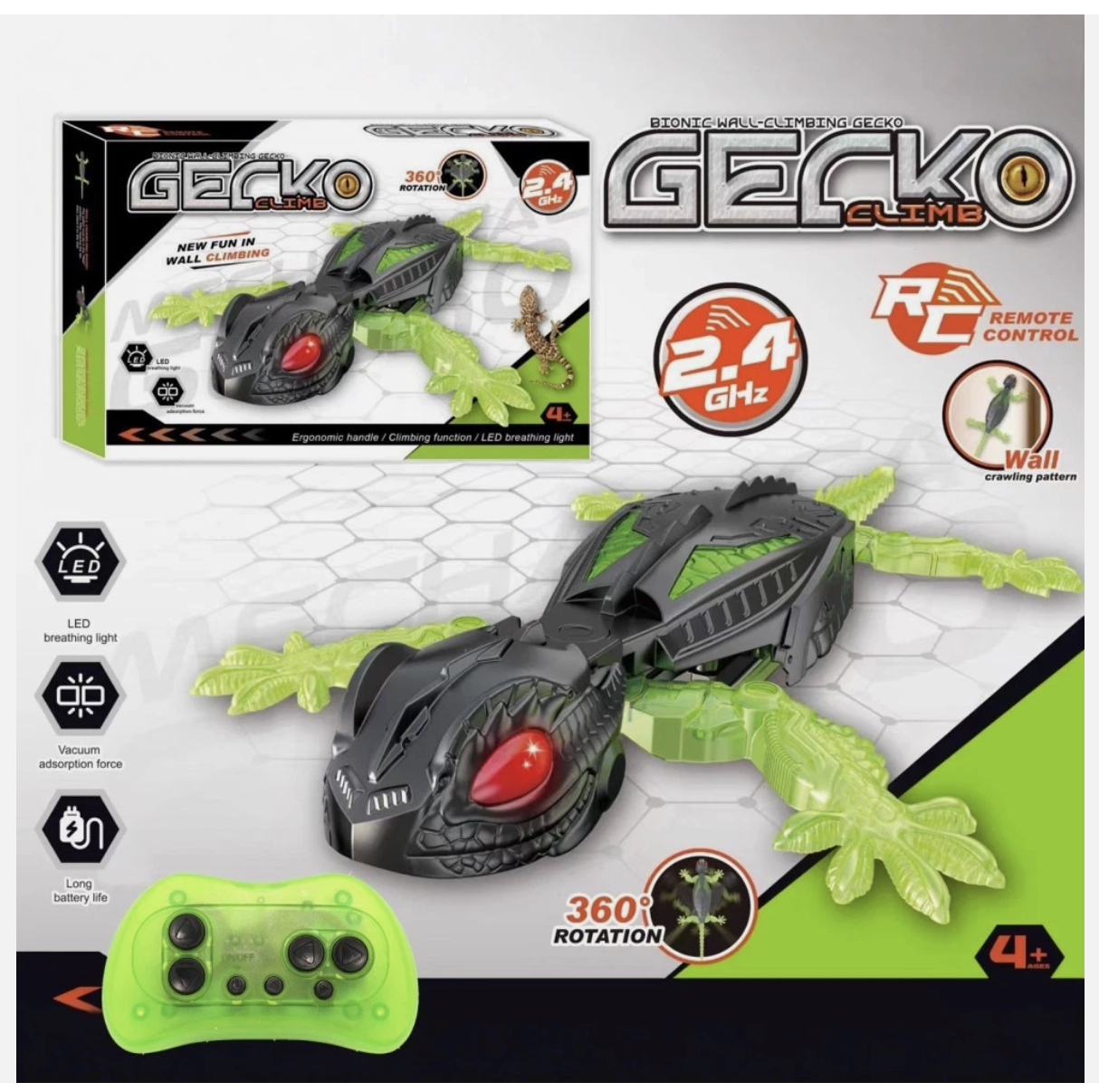Wall Climbing Gecko Toy Rechargeable RC Robot-Drives on Walls Kids Gift
