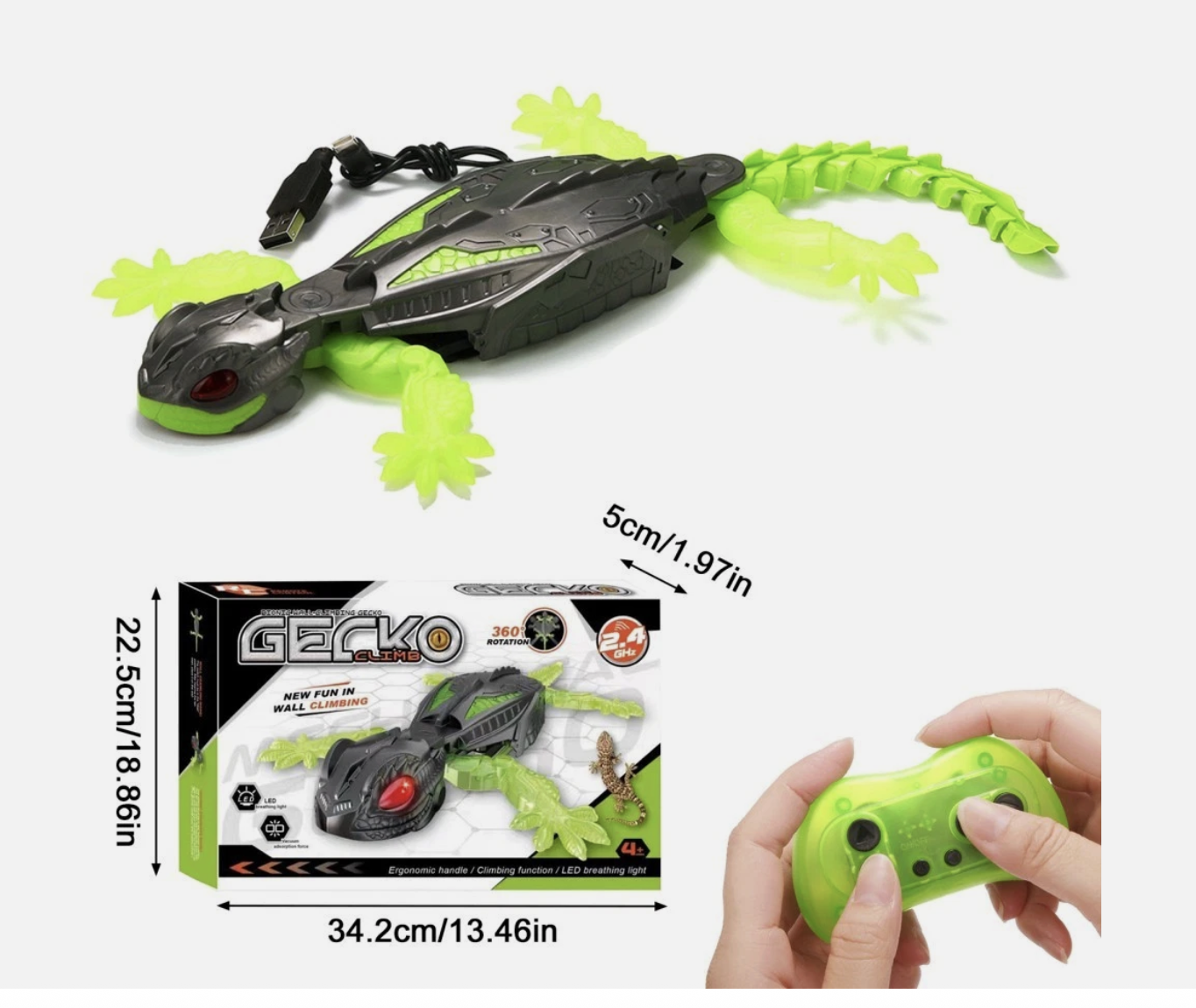 Wall Climbing Gecko Toy Rechargeable RC Robot-Drives on Walls Kids Gift