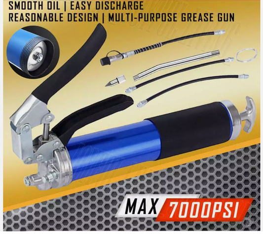 7000PSI Grease Gun Pressure Pistol Grip Dual Flow Flex Hose Industrial Quality