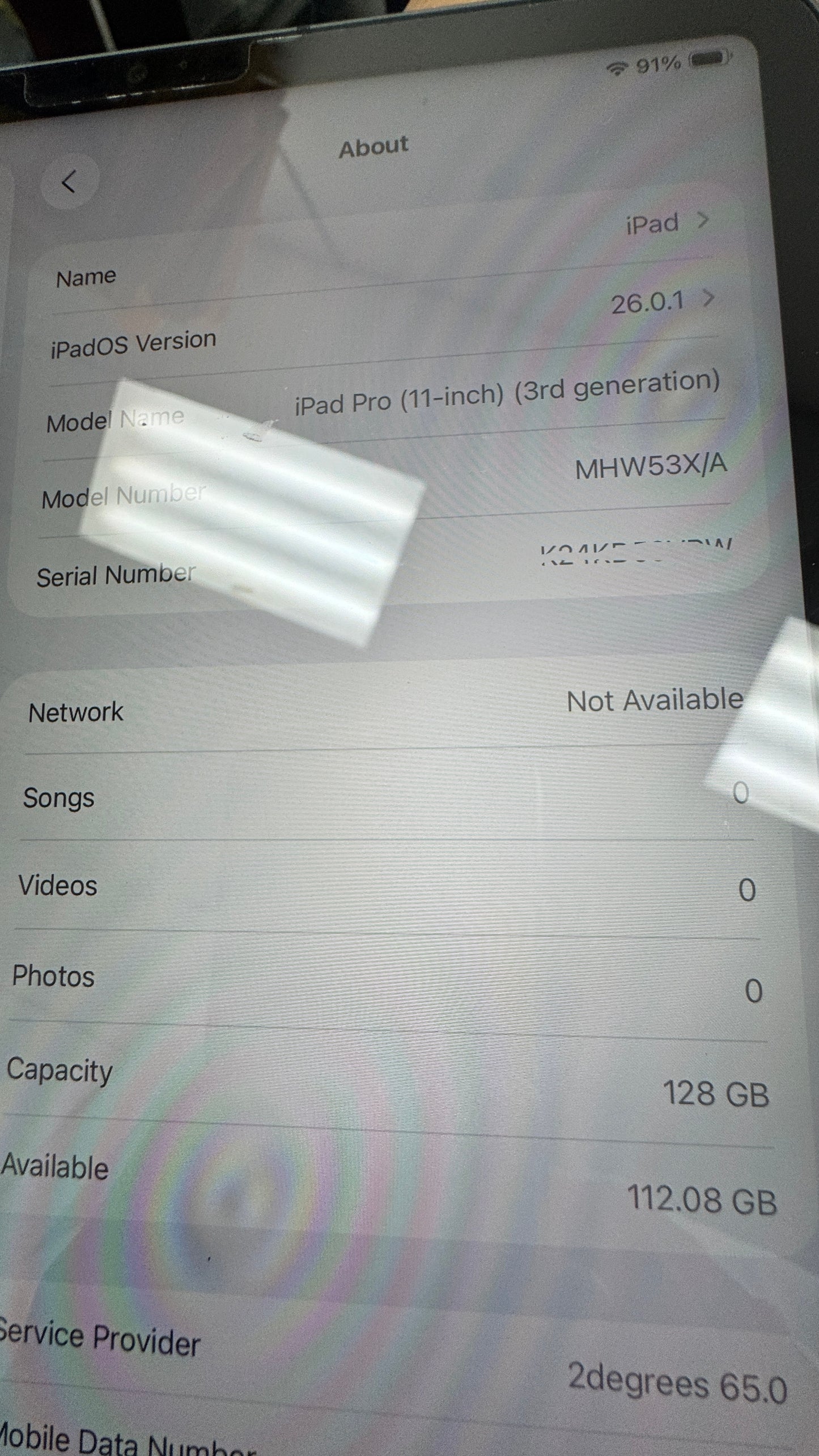 Excellent Apple iPad Pro 11" (WiFi + 5G  3rd Gen) M1 2021 128GB battery health 96%