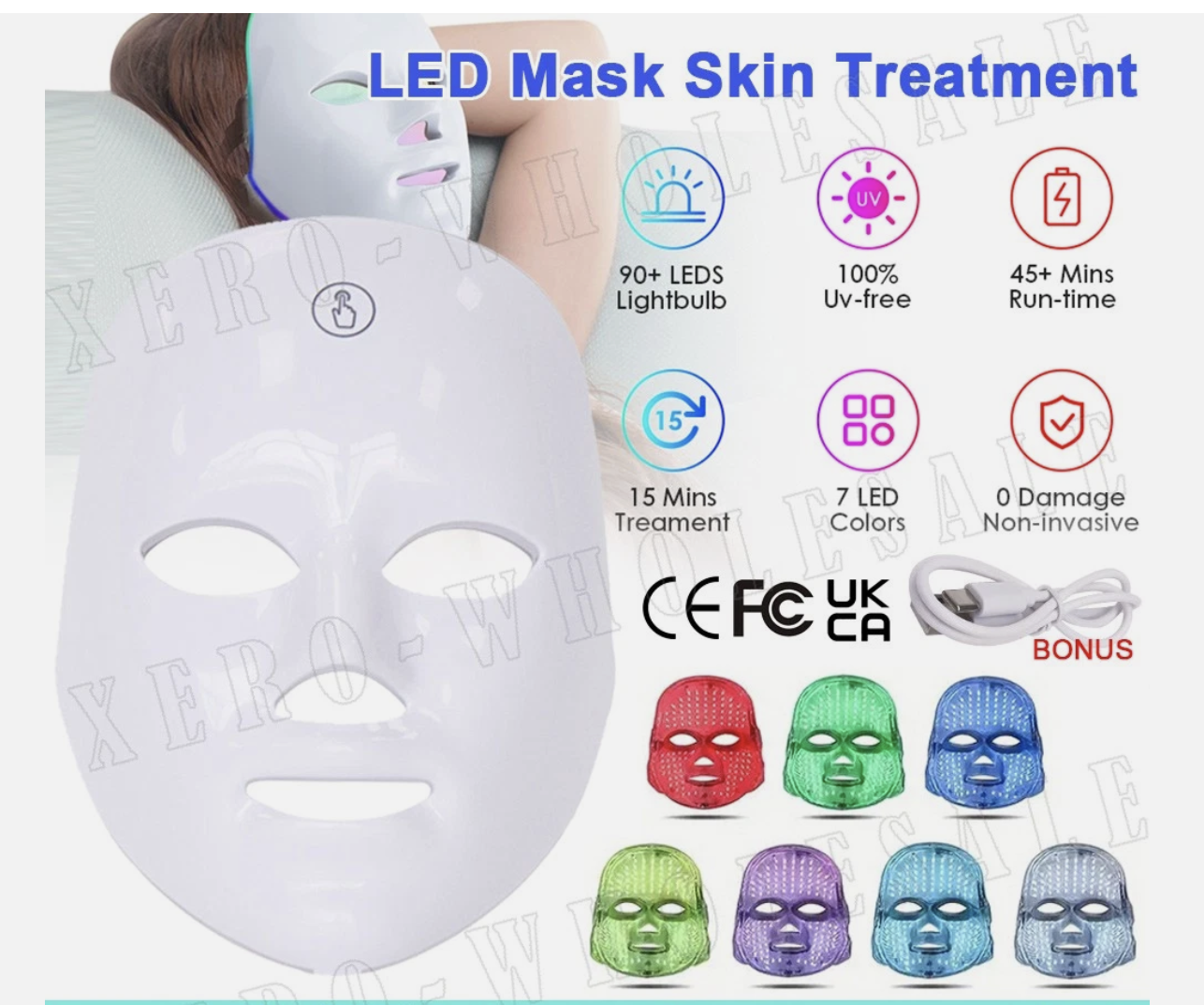 7 Color LED Light Photon Face Mask Neck Rejuvenation Skin Facial Wrinkle Therapy