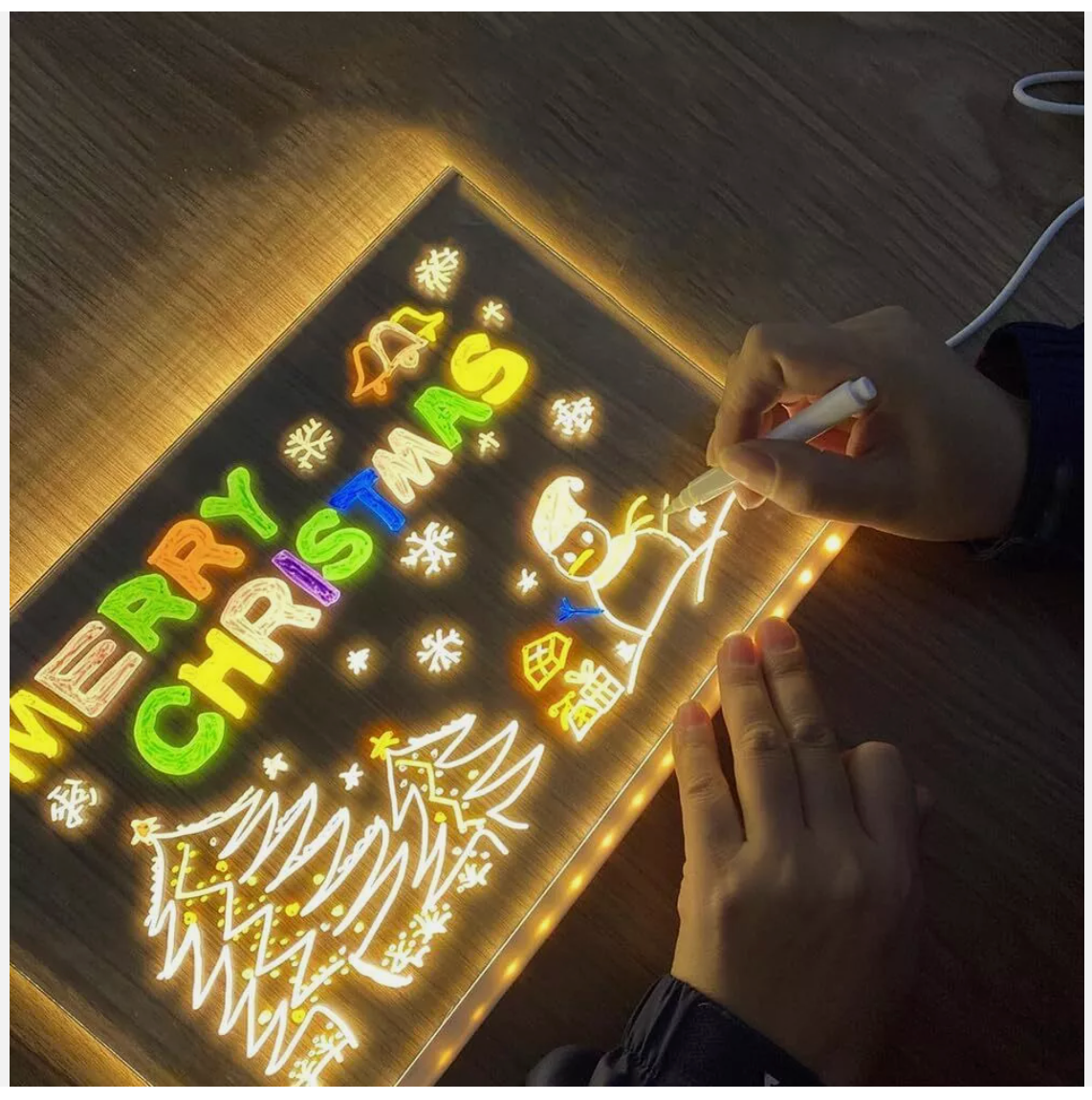 LED Note Board With Colors Acrylic Dry Erase Board Light Up w/ 7 Pens With Light
