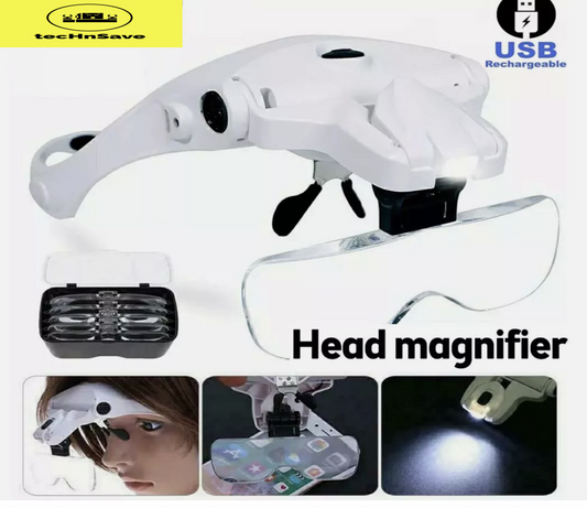5 Lens Magnifying Glasses LED Headband Headset Head Magnifier Rechargeable