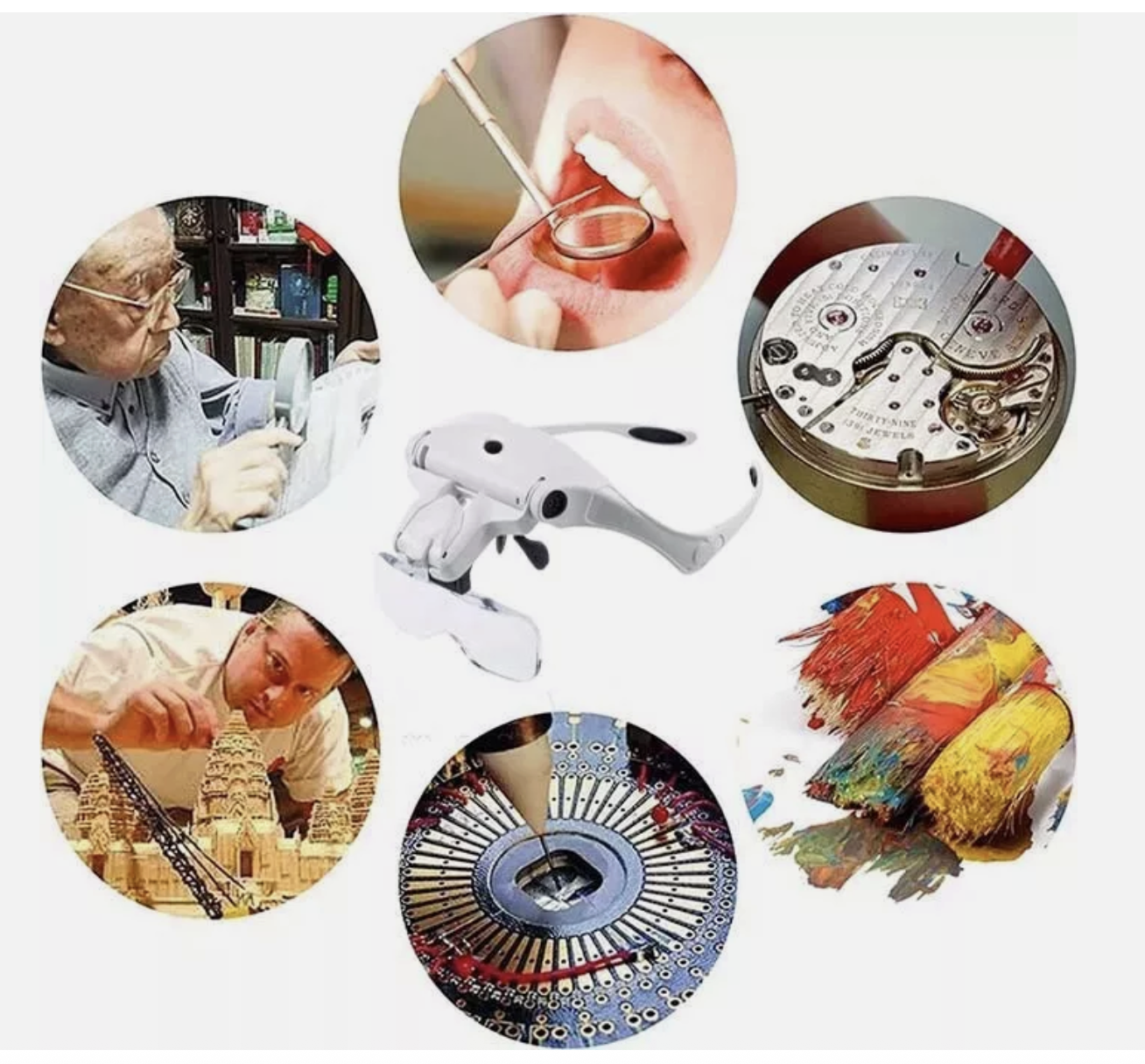 5 Lens Magnifying Glasses LED Headband Headset Head Magnifier Rechargeable