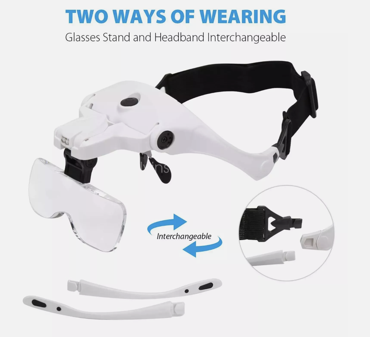 5 Lens Magnifying Glasses LED Headband Headset Head Magnifier Rechargeable