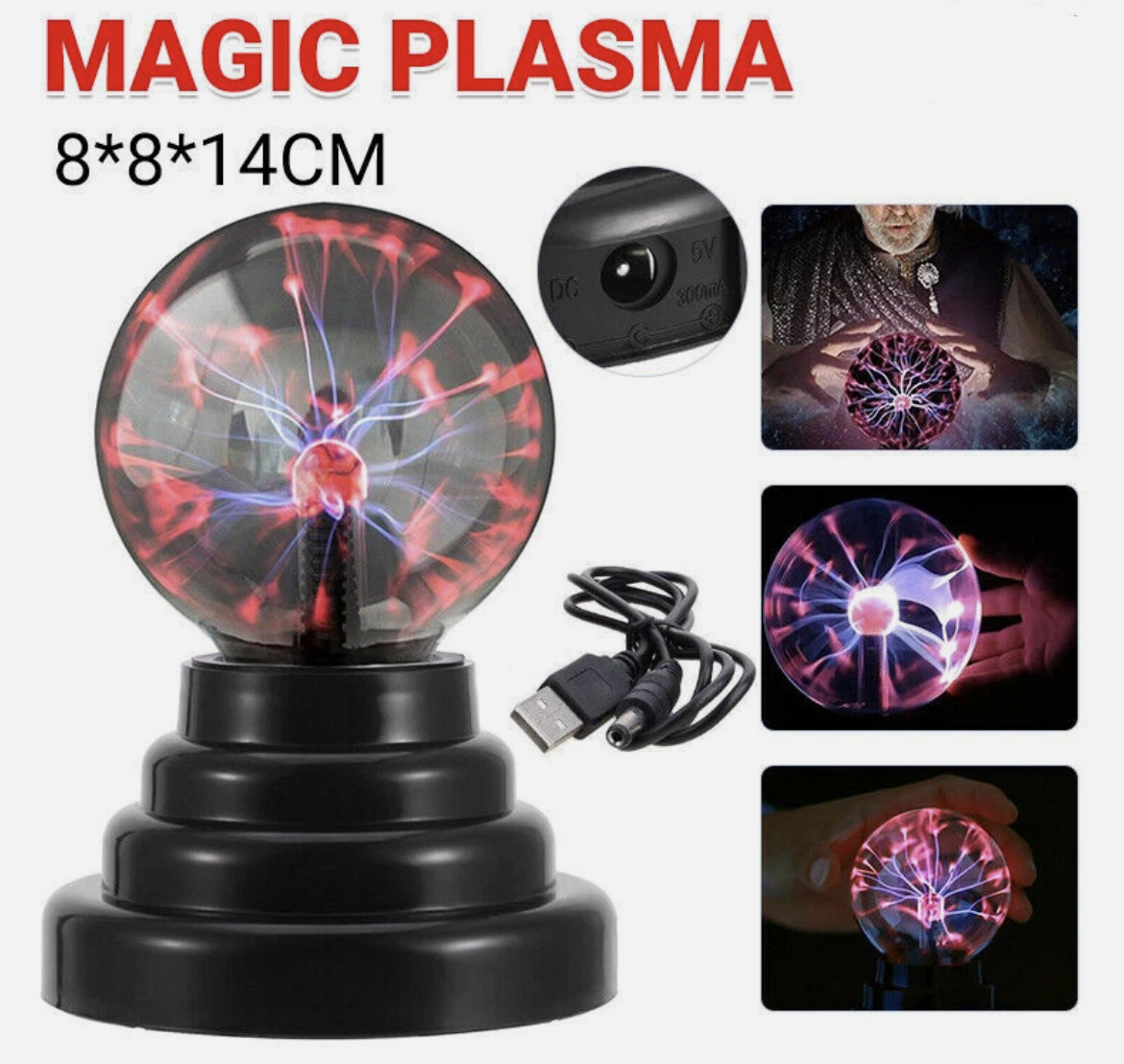 Magic Plasma Ball Touch USB Lamp Electric Globe Night Light Glass Lighting 14CM
