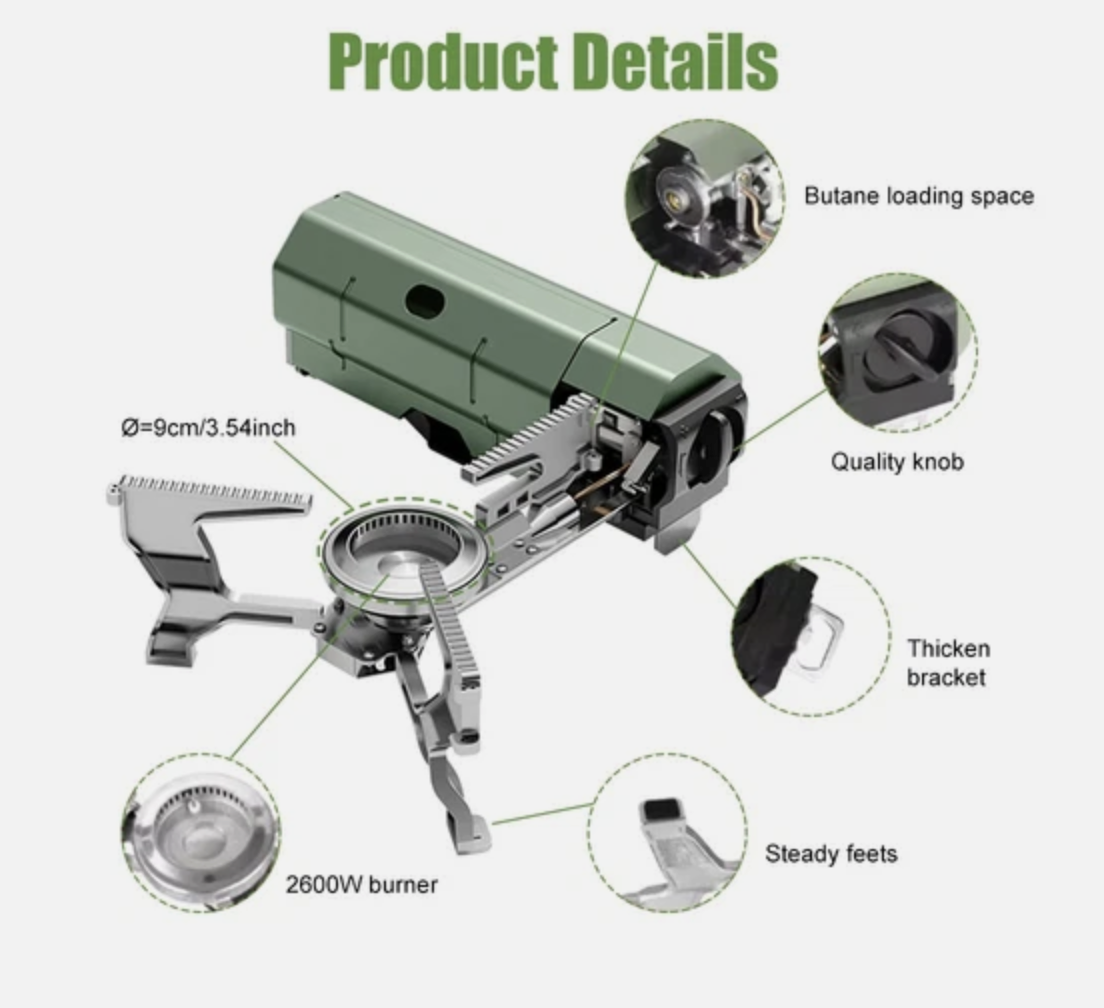 Portable Camping Stove Folding Stove Compact Camp Outdoor 2600W With Carry Bag