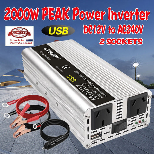 Power Inverter 2000W Peak 12V DC to 240V AC Caravan Converter USB Adapter Trip