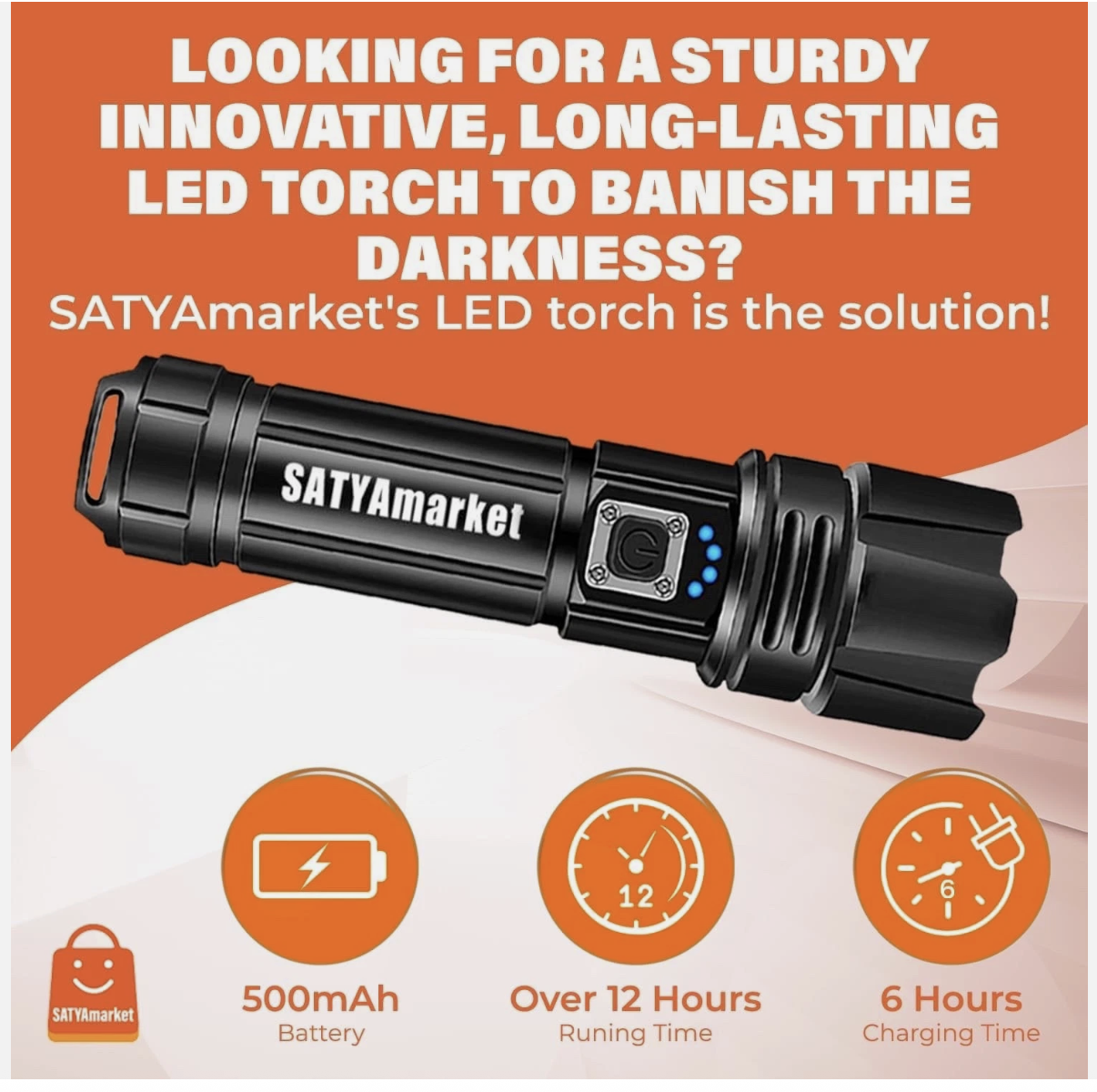 LED Flashlight Super Bright Rechargeable Torch Light Waterproof, USB Charging