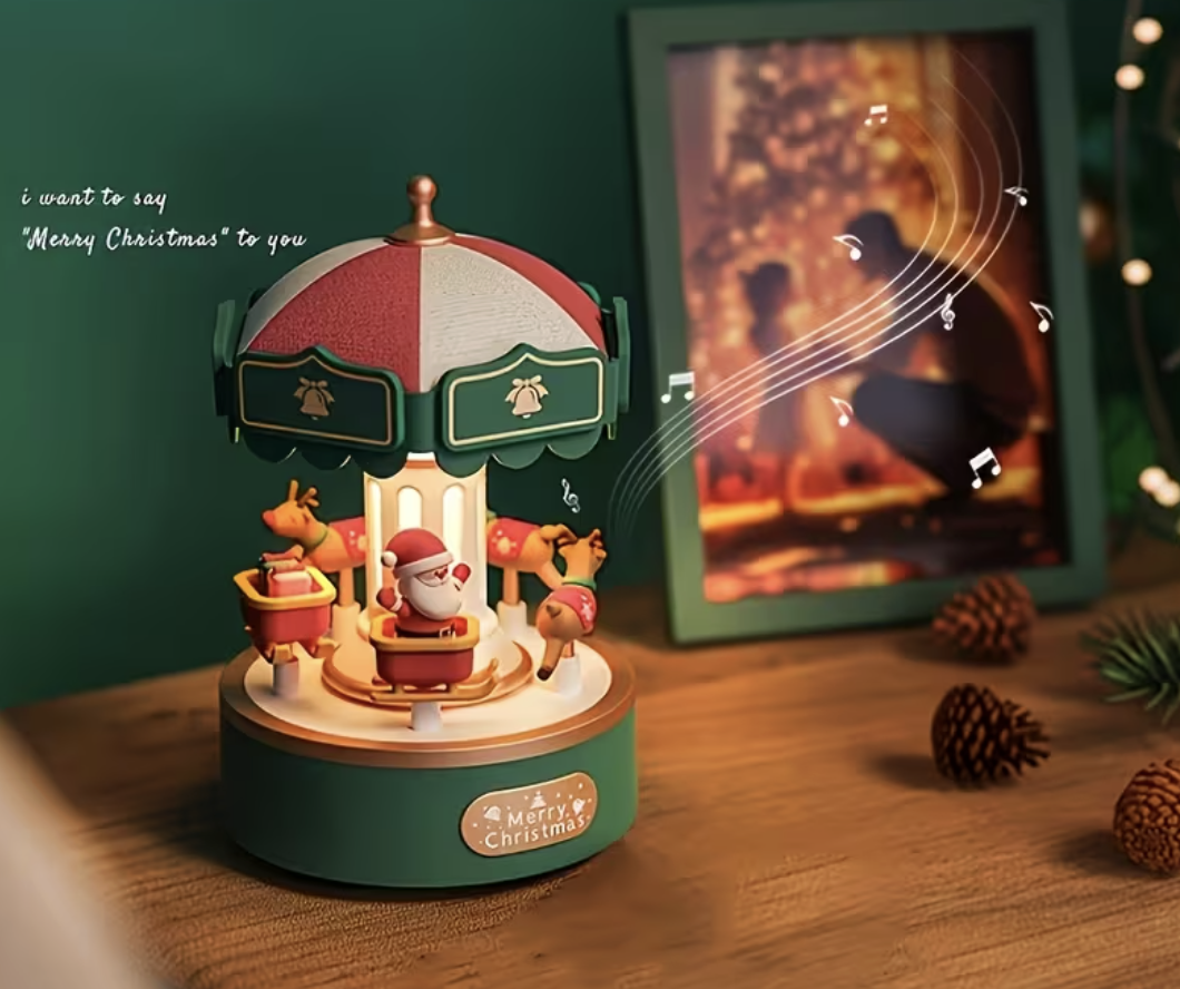 Santa Claus Music Box with Rotating Carousel