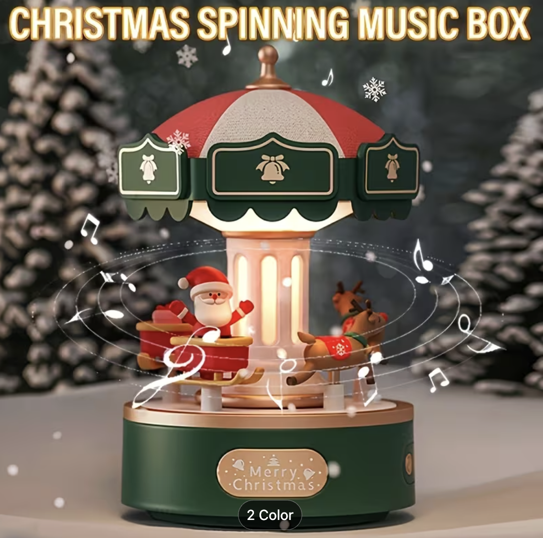 Santa Claus Music Box with Rotating Carousel