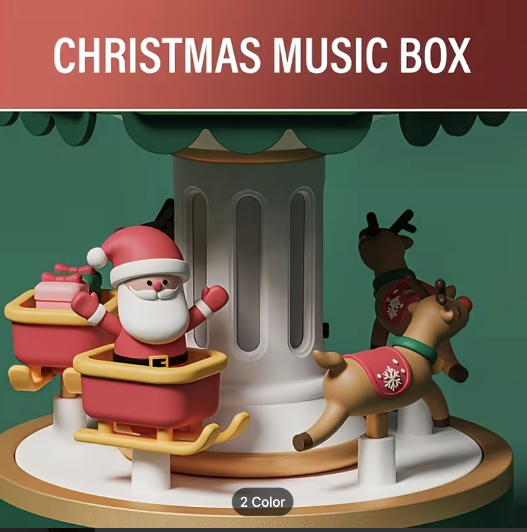 Santa Claus Music Box with Rotating Carousel