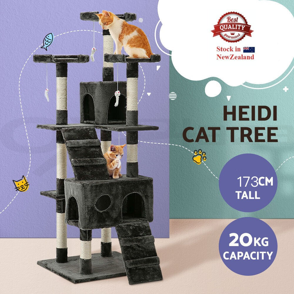 Cat Tree Tower Scratching Post Scratcher 173cm Wood Condo House Toys Grey
