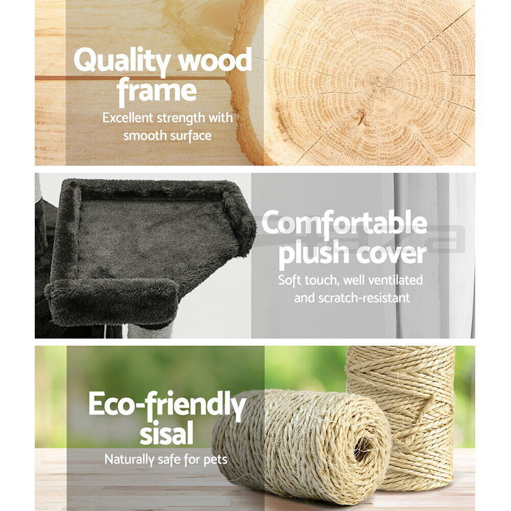 Cat Tree Tower Scratching Post Scratcher 173cm Wood Condo House Toys Grey