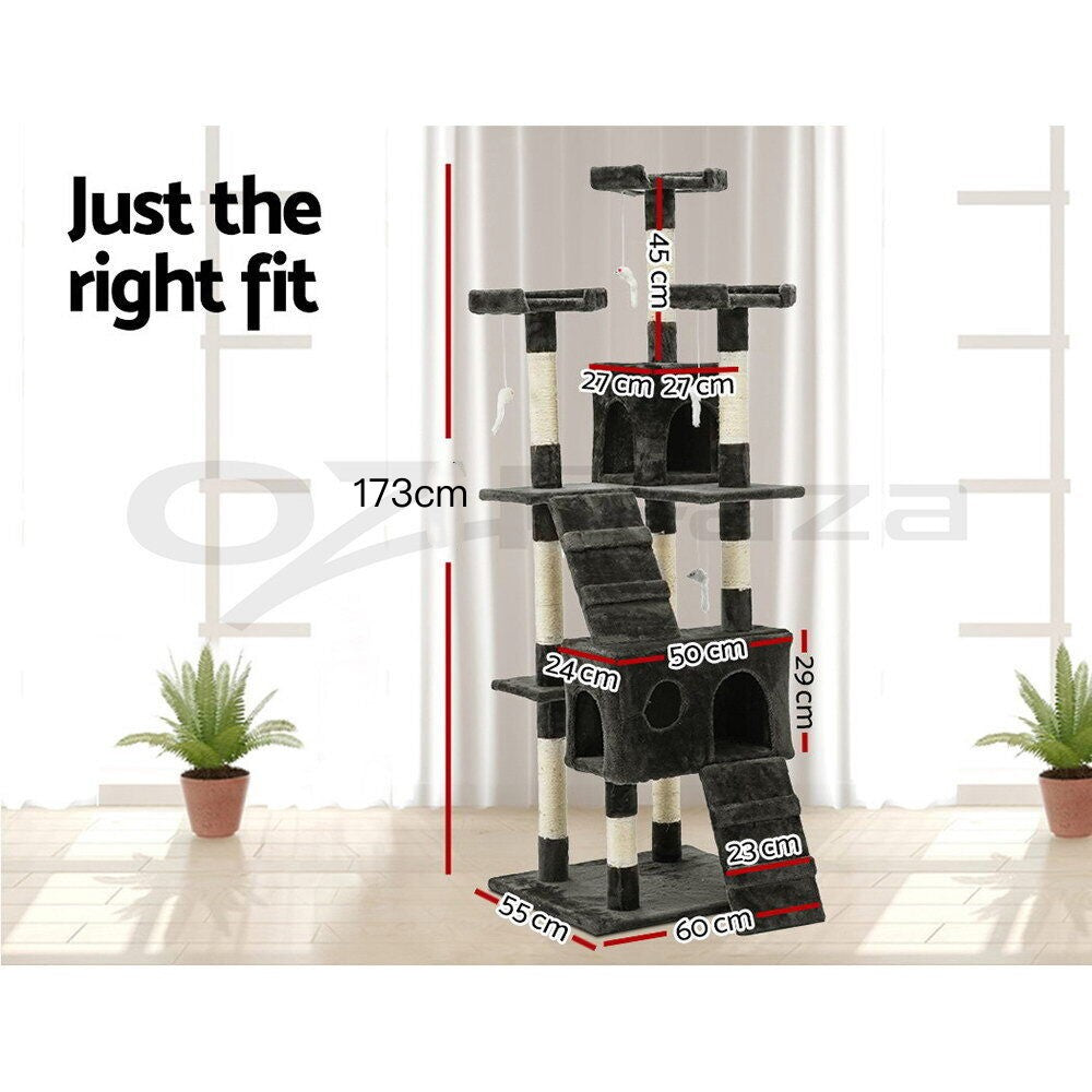 Cat Tree Tower Scratching Post Scratcher 173cm Wood Condo House Toys Grey