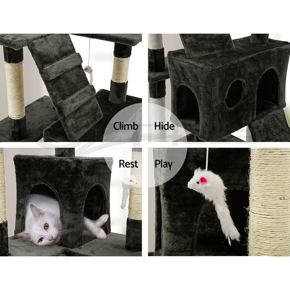 Cat Tree Tower Scratching Post Scratcher 173cm Wood Condo House Toys Grey