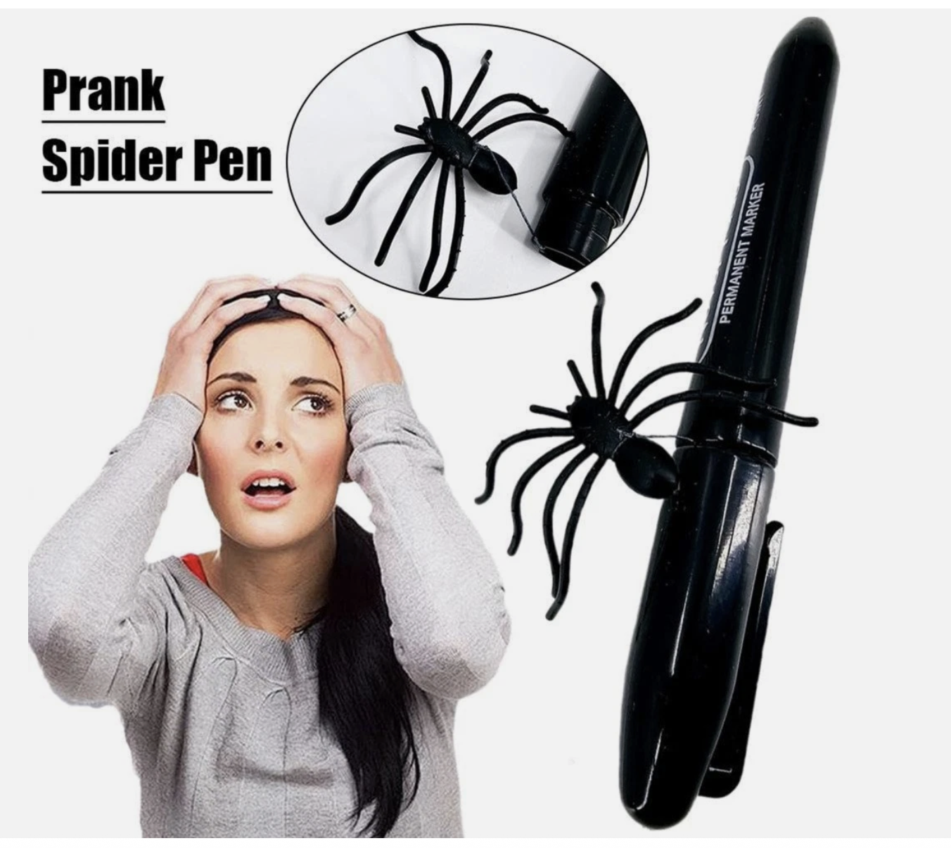 Scary Prank Tricks Spider Pen with 3D Jumping Spider Model for Party Fun