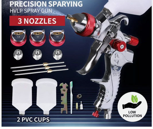 Spray Gun Paint Gun Kit HVLP Gravity Feed Air 1.4mm 1.7mm 2mm 3Tips