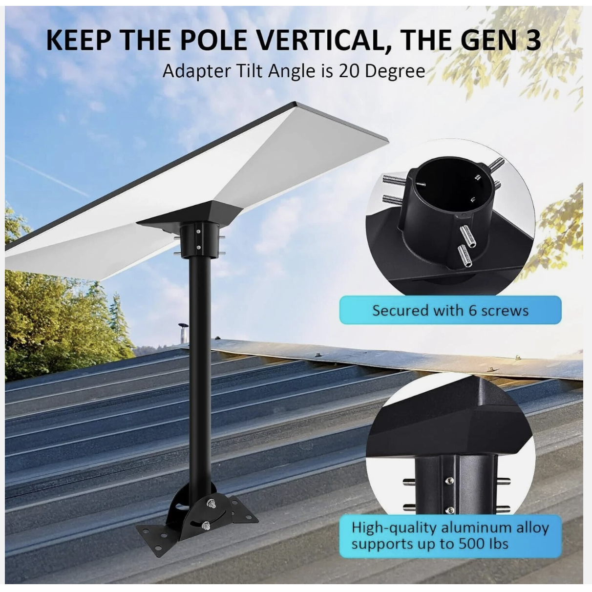For Starlink Roof Mount Gen 3, 180° Adjustable Starlink Pivot Mount, Heavy Duty