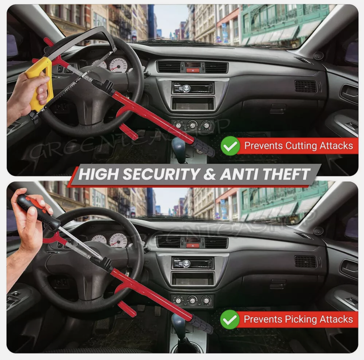 Steering Wheel Lock The Club Twin Hooks Anti Theft Universal Car Van Truck SUV