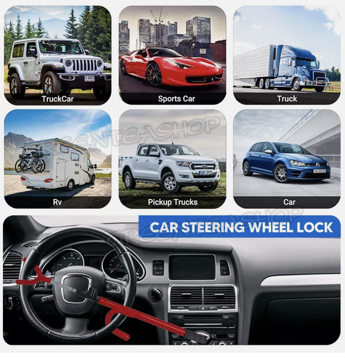 Steering Wheel Lock The Club Twin Hooks Anti Theft Universal Car Van Truck SUV