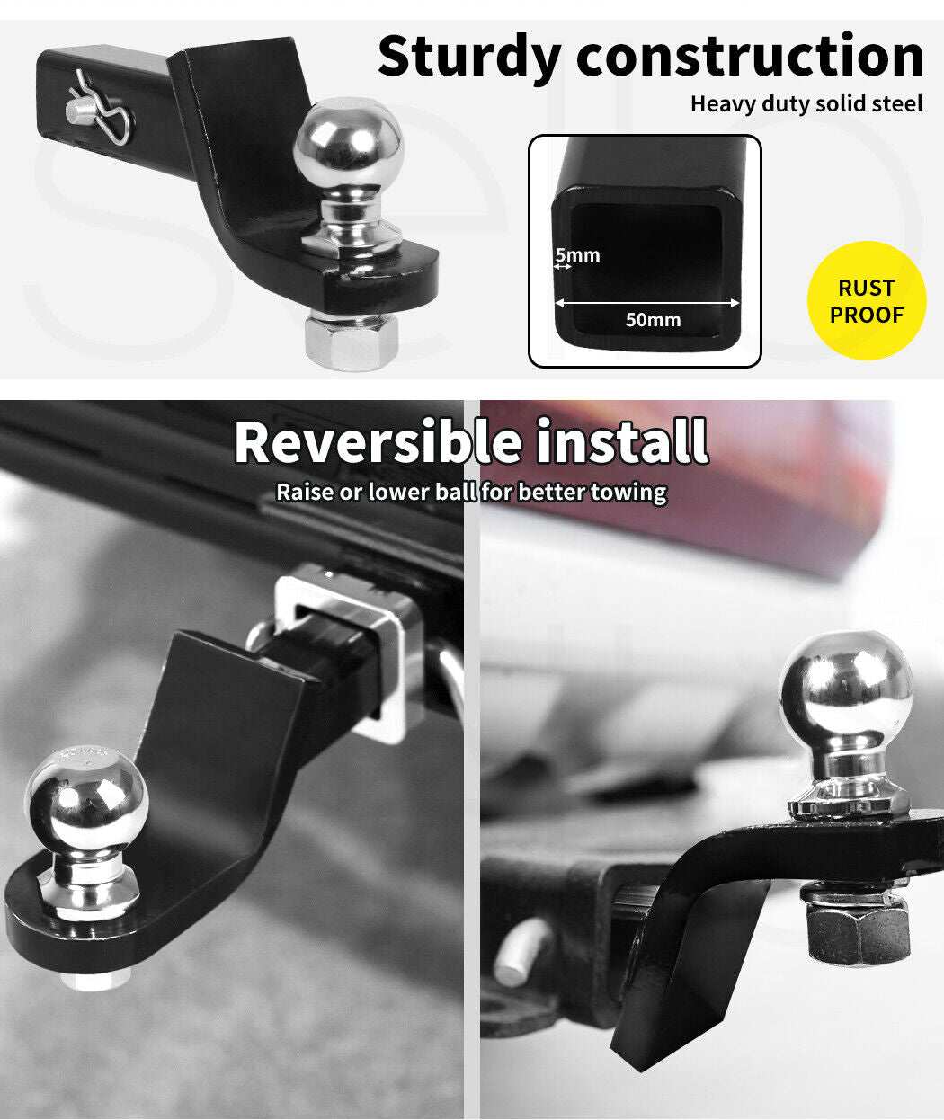 Tow Bar Tongue 50mm Ball Hitch Mount Pin Lock Trailer Car Caravan 4WD